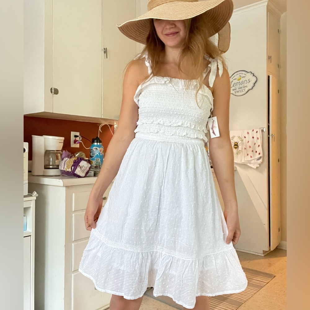 Jessica Simpson white cotton swiss dot dress